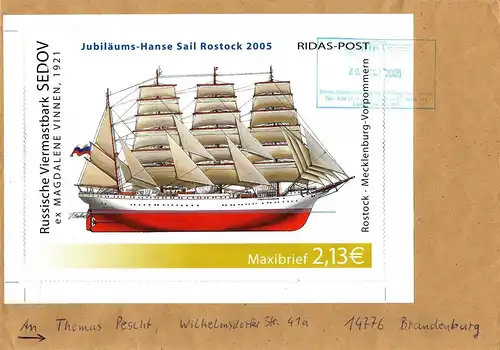 RIDAS: MiNr. 23 Bl. 1, 01.05.2005,"15. Hanse Sail", Block, Ganzstück