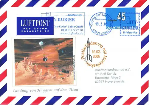 City-Kurier SaBra: "Postbeförderung mit Modellrakete", Luftpostleichtbrief