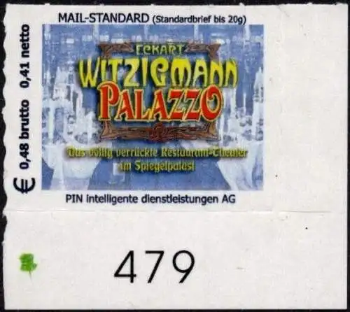 PIN AG: MiNr. 32, "Witzigmann Palazzo", Wert zu 0,48 EUR, Bogennummer, pfr.
