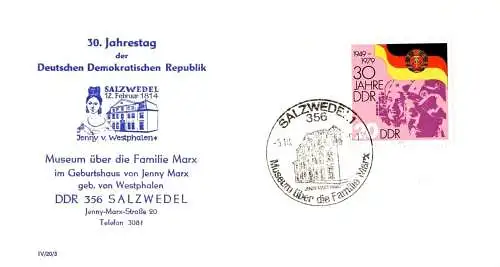 DDR: MiNr. 2461, "30 Jahre DDR", Ganzstück (Umschlag), Sonderstempel