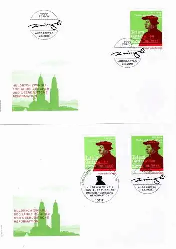 Schweiz: MiNr. 2608, "500 Jahre Reformation", FDC I und II