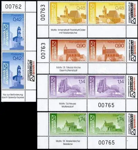 speedy-express: MiNr. 1 - 5, "Städte unserer Region", Satz, Bogennummer, pfr.