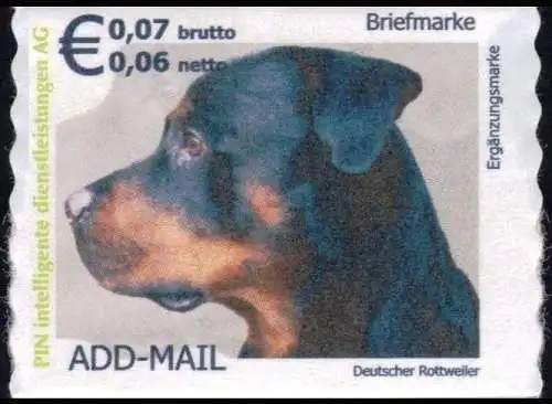 PIN AG: MiNr. 25 y,  "ADD-Mail - Deutscher Rottweiler", postfrisch