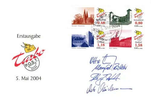 Turbopost: MiNr. 1 A - 4 A, "Baudenkmale", Autogramme, FDC