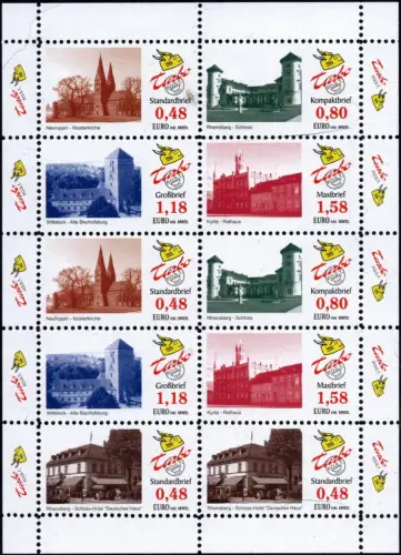 Turbopost.: MiNr. 1 A - 5 A, "Baudenkmale", Gemischtbogen, pfr.