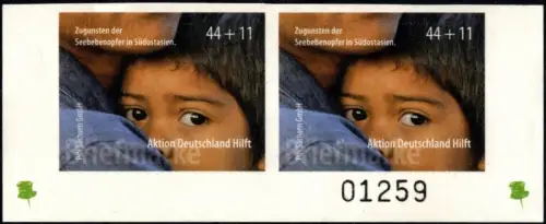 PIN Sachsen: MiNr. 12, "Seebebenopfer in Südostasien", Bogennummer, pfr.