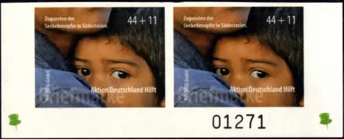 PIN NRW: MiNr. 1, "Seebebenopfer in Südostasien", Bogennummer, postfrisch