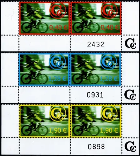 CC-Courier: MiNr. 1 - 3, "Fahrrad-Kurier", Satz, Bogennummer, postfrisch