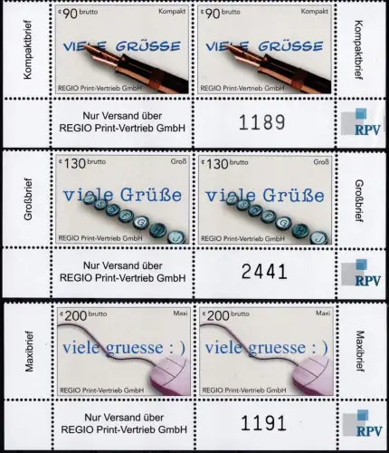 RPV: MiNr. 1 - 5, "Kommunikationsmittel", Satz, Bogennummer, postfrisch