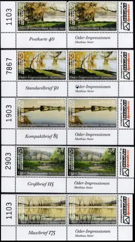 speedy-express: MiNr. 6 - 10, "Oder-Impressionen", Satz, Bogennummer, postfrisch