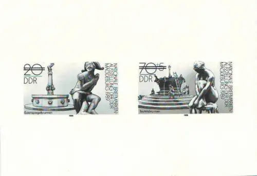 DDR: MiNr. 3265 - 3266 S, Schwarzdruck "Nationale Briefmarkenausstellung, Magd."