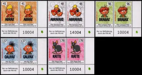 PIN AG: MiNr. 41 - 45, "ABRAFAXE:", Eckrand-Paar mit Bogennummer, pfr.