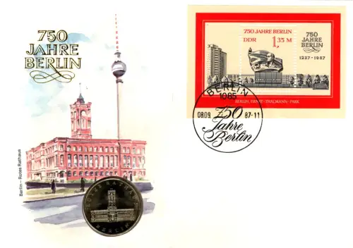 DDR: MiNr. 3123 Bl. 89, "750 Jahre Berlin (III)", Numisbrief, SSt.