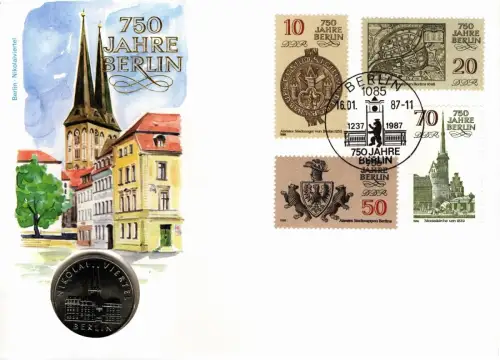 DDR: MiNr. 3023 - 3026, "750 Jahre Berlin (I)", Numisbrief, SSt.