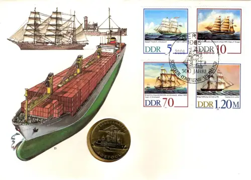 DDR: MiNr. 3198 - 3201, "500 Jahre Schiffer-Compagnie", Numisbrief, ESSt.