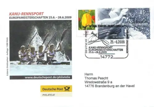 BRD: "Kanu-EM 2009, Brandenburg an der Havel", DPAG, Ganzstück, SSt., gelaufen