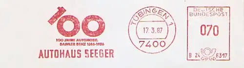 Freistempel B24 6317 Tübingen - Autohaus Seeger - 100 Jahre Automobil Daimler Benz (#368)