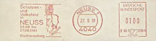 Freistempel B66 3351 Neuss - Schützenfest 1991 (Abb. Sappeur) (#64)
