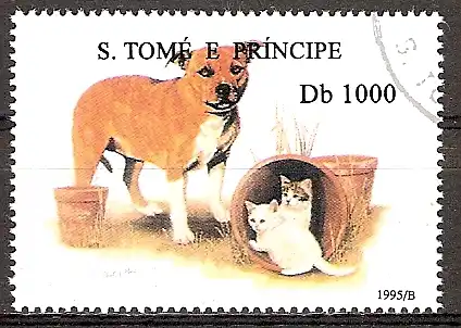 Sao Tome & Principe 1581 o Bulldogge mit Katzen (20151095)