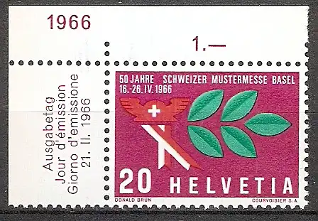 Schweiz 834 ** Mustermesse 1966 - Bogenecke o.l. (201889)