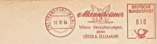 Freistempel Frankfurt - Mannheimer Versicherung 1954 /  Wenn Versicherungen dann Lösch und Zellmann (#199)