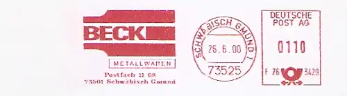 Freistempel F76 3429 Schwäbisch Gmünd - BECK Metallwaren (#401)