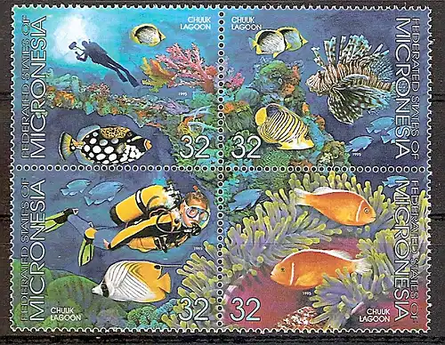 Mikronesien 402 - 405 ** Lagune der Insel Chuuk 1995 - Viererblock (2019100)
