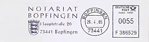 Freistempel F386529 Bopfingen - Notariat Bopfingen (Abb. Wappen) (#465)