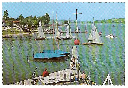 AK Waging am See / Obb. - Promenade mit Strand und Segelbooten (1301)