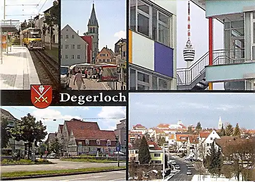AK Stuttgart Degerloch - Zahnradbahn \"Zacke\" Degerloch, Bezirksrathaus und Michaelskirche, Fernsehturm, Blick zur Epplestraße, Degerloch (Blick vom Hoffeld) (1235)