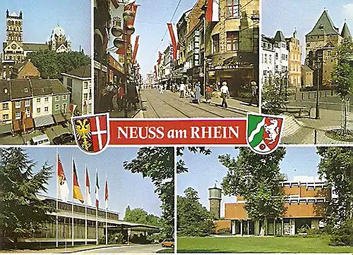 AK Neuss - Quirinus Münster, Niederstrasse, Obertor, Stadthalle, Clemens Sels Museum (1224)