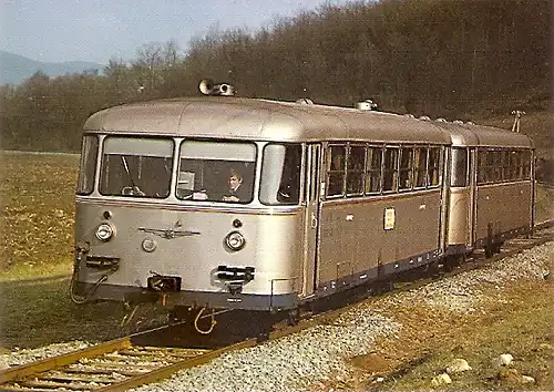 AK JZ Jugoslawische Staatsbahnen - Schienenbus B 812 148 im Februar 1989 bei Daruvar (1309)