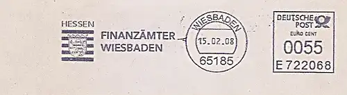 Freistempel E722068 Wiesbaden - Finanzämter Wiesbaden (Abb. Hessen Wappen) (#484)