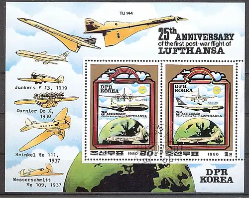 Korea-Nord 2062 - 2063 o Kleinbogen ! Lufthansa - 25. Jahrestag des ersten Nachkriegsfluges (2019242)