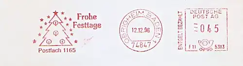 Freistempel E11 5313 Forchheim Baden - Postfach 1165 Frohe Festtage (Abb. Weihnachtsbaum) (#550)