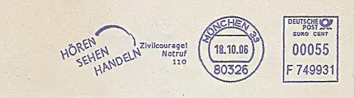 Freistempel F749931 München - Hören Sehen Handeln - Zivilcourage! Notruf 110 (#596)