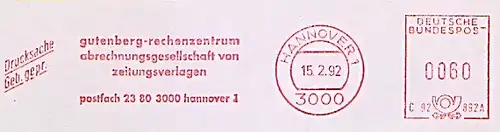 Freistempel C92 892A Hannover - Gutenberg Rechenzentrum - Abrechnungsgesellschaft von Zeitungsverlagen (#605)