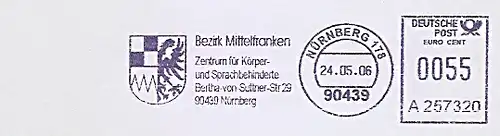 Freistempel A257320 Nürnberg - Bezirk Mittelfranken - Zentrum für Körper- und Sprachbehinderte (Abb. Wappen) (#616)