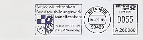 Freistempel A260080 Nürnberg - Bezirk Mittelfranken - Berufsausbildungswerk Mittelfranken (Abb. Wappen) (#617)