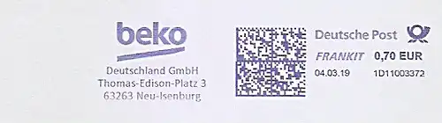 Freistempel 1D11003372 Neu-Isenburg - beko Deutschland GmbH (#712)