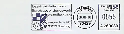 Freistempel A260080 Nürnberg - Bezirk Mittelfranken - Berufsausbildungswerk Mittelfranken (Abb. Wappen) (#771)