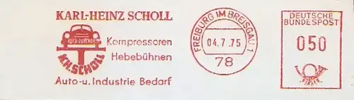 Freistempel Freiburg im Breisgau - Karl-Heinz Scholl / Kompressoren Hebebühnen Auto-u. Industrie Bedarf (Abb. Auto / Oldtimer / auf Hebebühne) (#782)