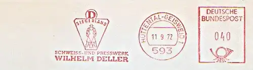 Freistempel Hüttental - Geisweid / Schweiss- und Presswerk Wilhelm Deller (Abb. Giesserei Arbeiter) (#802)