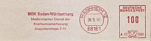 Freistempel A03 1996 Mannheim - MDK Baden Württemberg - Medizinischer Dienst der Krankenversicherung (#813)