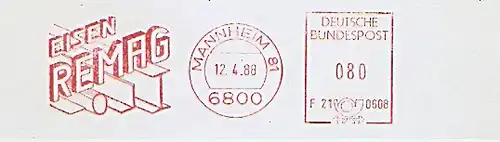 Freistempel F21 0608 Mannheim - EISEN REMAG (Abb. Eisenrohre, Stahlträger) (#848)