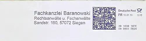 Freistempel 2D100010FE Siegen - Fachkanzlei Baranowski - Rechtsanwälte u. Fachanwälte (#863)