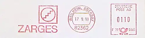 Freistempel F70 5461 Weilheim, Oberbay - ZARGES (Abb. Treppenstufen) (#885)