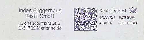 Freistempel 3D02000F08 Marienheide - Indes Fuggerhaus Textil GmbH (#946)