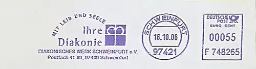 Freistempel F748265 Schweinfurt - Diakonisches Werk Schweinfurt - Ihre Diakonie mit Leib und Seele (Abb. Kronenkreuz) (#982)