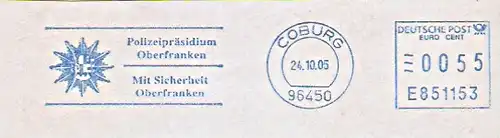 Freistempel E851153 Coburg - Polizeipräsidium Oberfranken - Mit Sicherheit Oberfranken (Abb. Polizeistern) (#989)